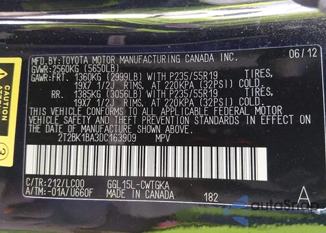 2013 Lexus Rx 350 из США, поврежденный, VIN 2T2BK1BA3DC163909